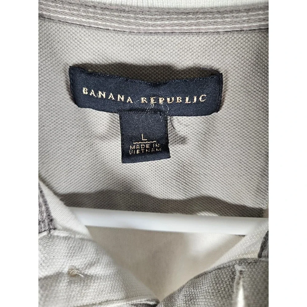 Banana Republic Men's Short Sleeve Polo Shirt White Gray Logo Cotton Blend Large